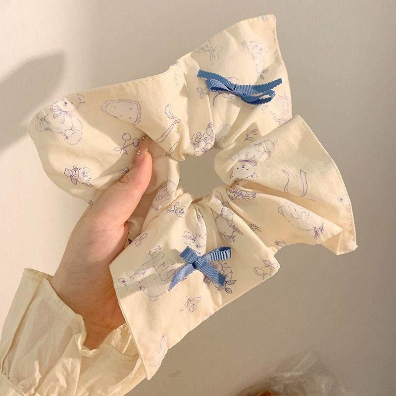 2025 Korean high-end style checkered square scarf, bow, large intestine hair band, hair tie, square hair tie, hair accessory Specification image