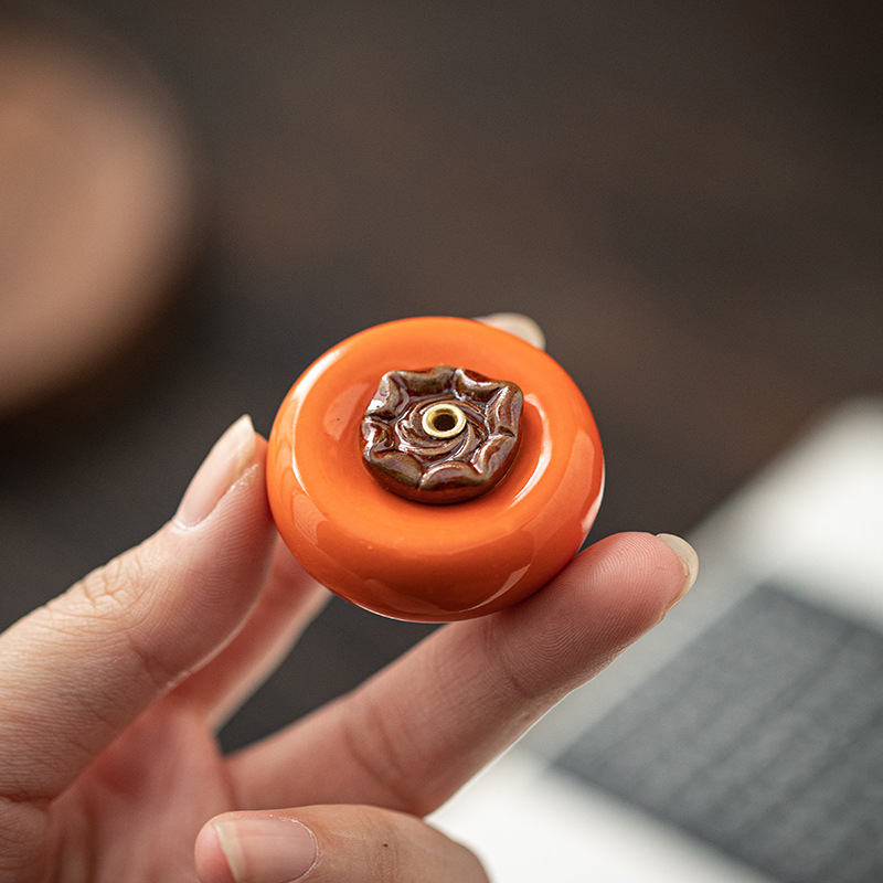 Creative ceramic incense stick, small persimmon tea pet decoration, home incense burner, incense holder, wishing you all the best Specification image