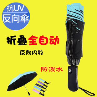 Wholesale creative three-fold umbrellas, fully automatic reverse umbrellas, folding black rubber sun umbrellas, outdoor car umbrellas, sunshade umbrellas pic 8