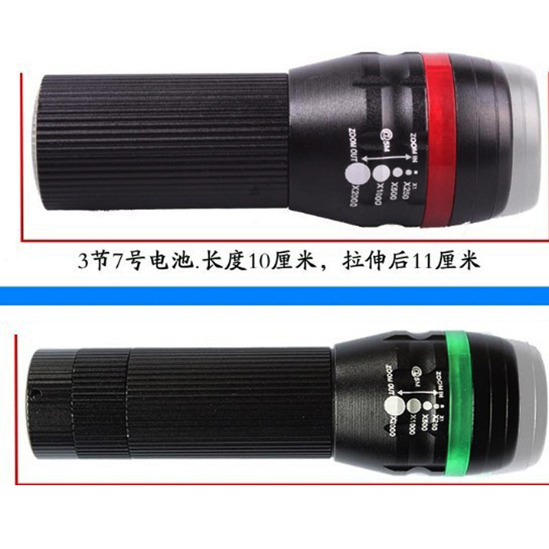 Three-speed LED flashlight, telescopic focal length, mini aluminum alloy gift, pull tube, strong light telescopic pic 3