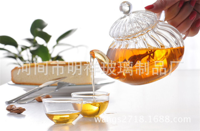 Wholesale high borosilicate heat-resistant glass tea sets, thickened filtered flower and plant teapots, striped pumpkin teapots, one-piece consignment pic 23