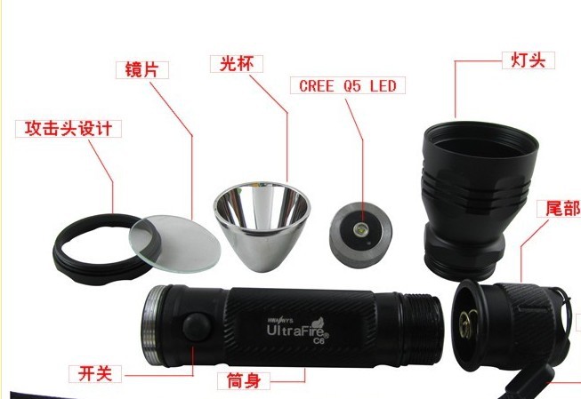 Hunter Tiger LED Strong Light Charging Waterproof Strong Light C6 flashlight Direct charging waterproof flashlight Outdoor lighting pic 41