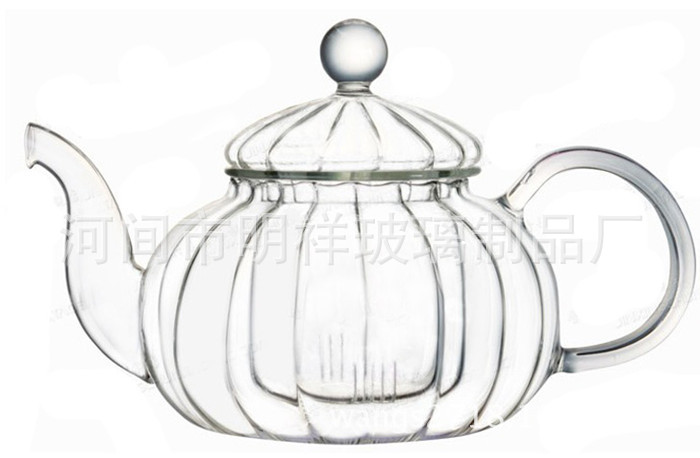 Wholesale high borosilicate heat-resistant glass tea sets, thickened filtered flower and plant teapots, striped pumpkin teapots, one-piece consignment pic 9