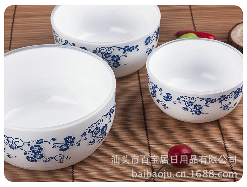 Produce and sell B-362 Baibao two-color bowls and white imitation porcelain plastic bowls pic 19
