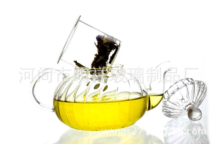 Wholesale high borosilicate heat-resistant glass tea sets, thickened filtered flower and plant teapots, striped pumpkin teapots, one-piece consignment pic 20