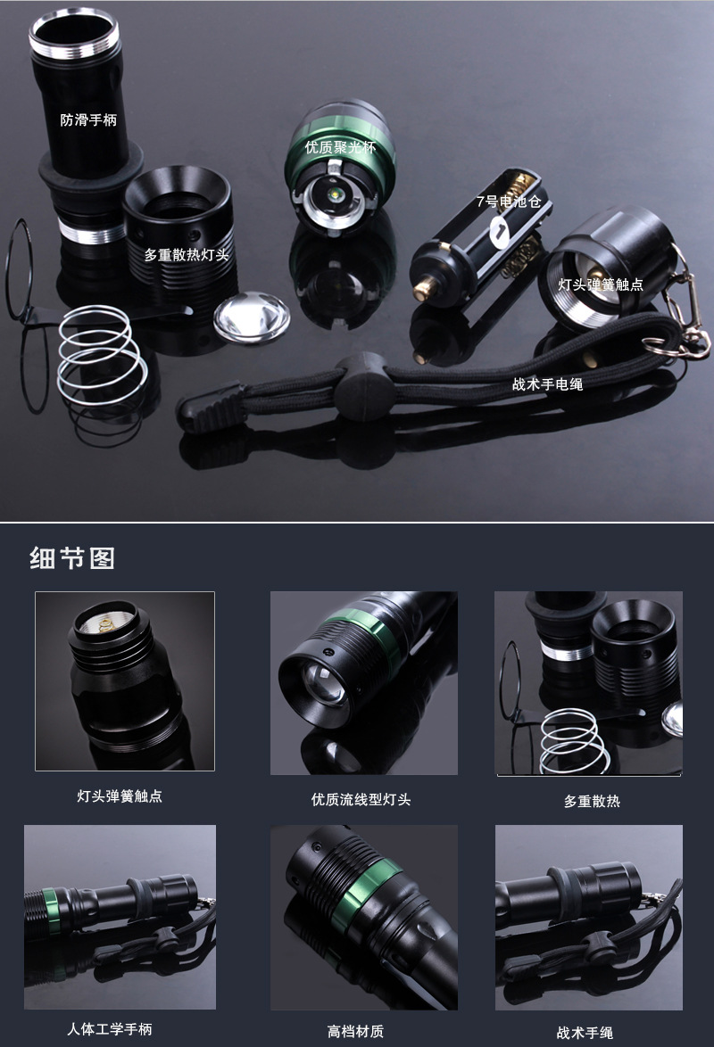Cross-border exclusive Q5 Rotating Zoom XPE-LED high-intensity long-range flashlight charging tactical flashlight for camping and outdoor activities pic 24
