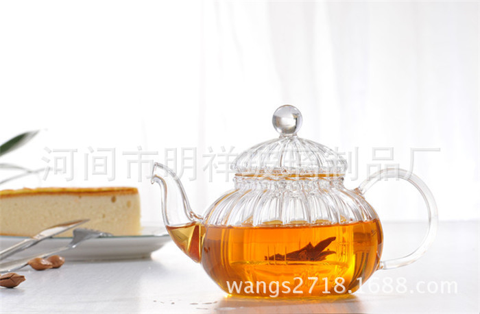 Wholesale high borosilicate heat-resistant glass tea sets, thickened filtered flower and plant teapots, striped pumpkin teapots, one-piece consignment pic 22