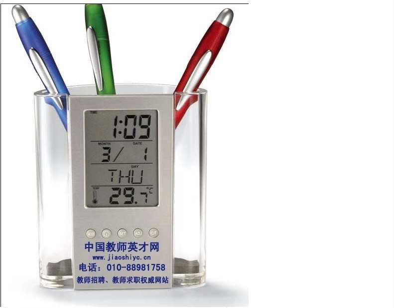 Multi-functional transparent pen holder, office stationery gift, clock display, LOGO printable electronic perpetual calendar pen holder pic 4