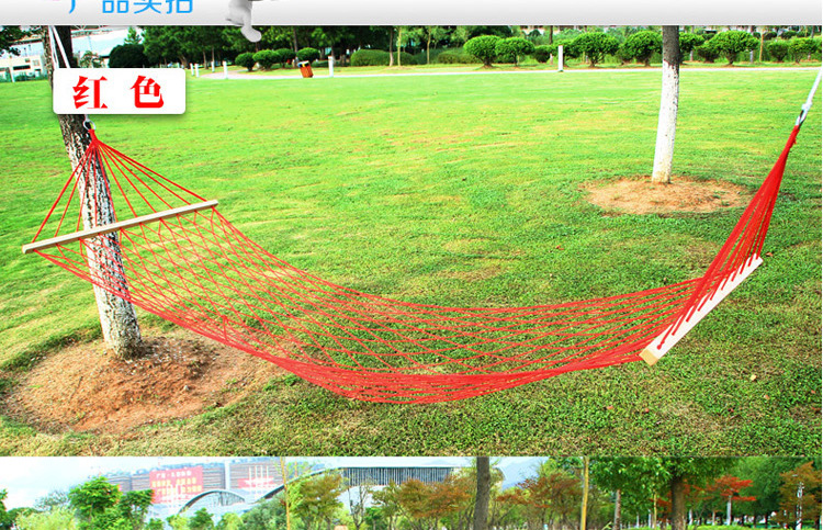 Sanjia mesh hammock outdoor single person wholesale nylon mesh belt wooden stick frame swing hanging type pic 28