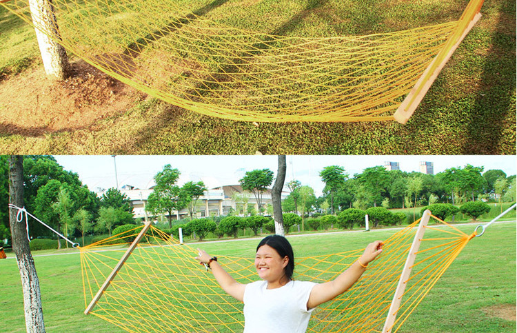Sanjia mesh hammock outdoor single person wholesale nylon mesh belt wooden stick frame swing hanging type pic 30