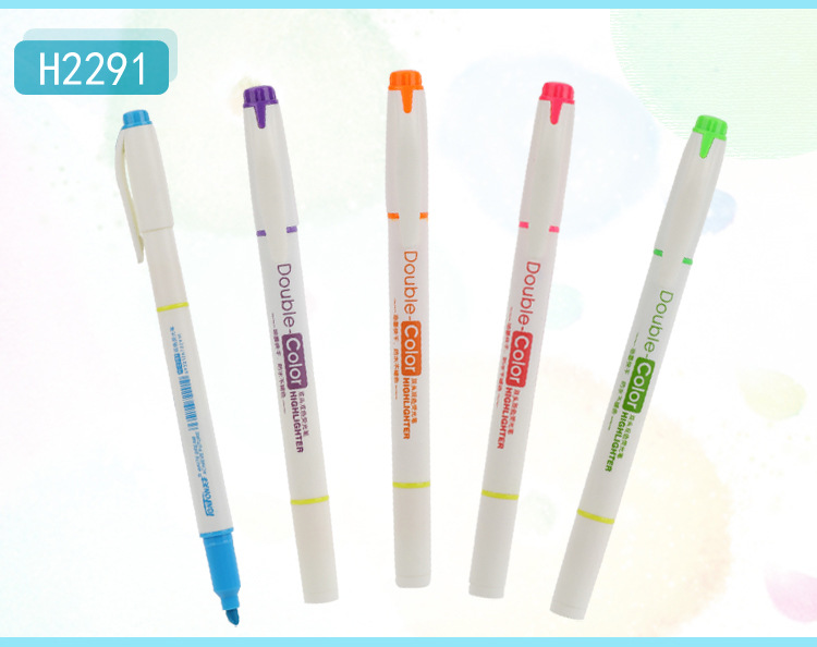 新款外贸荧光笔双头双色荧光记号笔天丰2291彩色荧光笔详情2