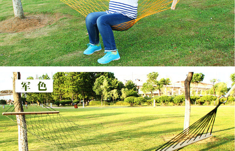 Sanjia mesh hammock outdoor single person wholesale nylon mesh belt wooden stick frame swing hanging type pic 31
