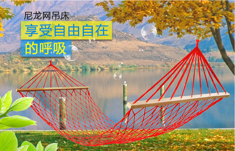 Sanjia mesh hammock outdoor single person wholesale nylon mesh belt wooden stick frame swing hanging type pic 26