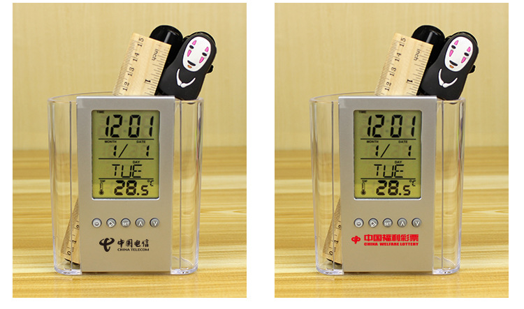 Multi-functional transparent pen holder, office stationery gift, clock display, LOGO printable electronic perpetual calendar pen holder pic 10