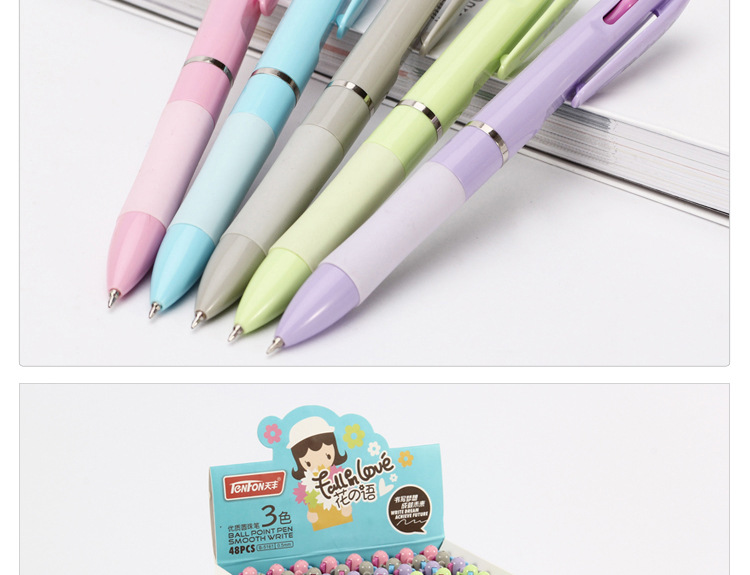 Student 3-color ballpoint pen press plastic 0.5 multi-color ballpoint pen Flower Language 5161 Ballpoint pen 48 pieces per box pic 15