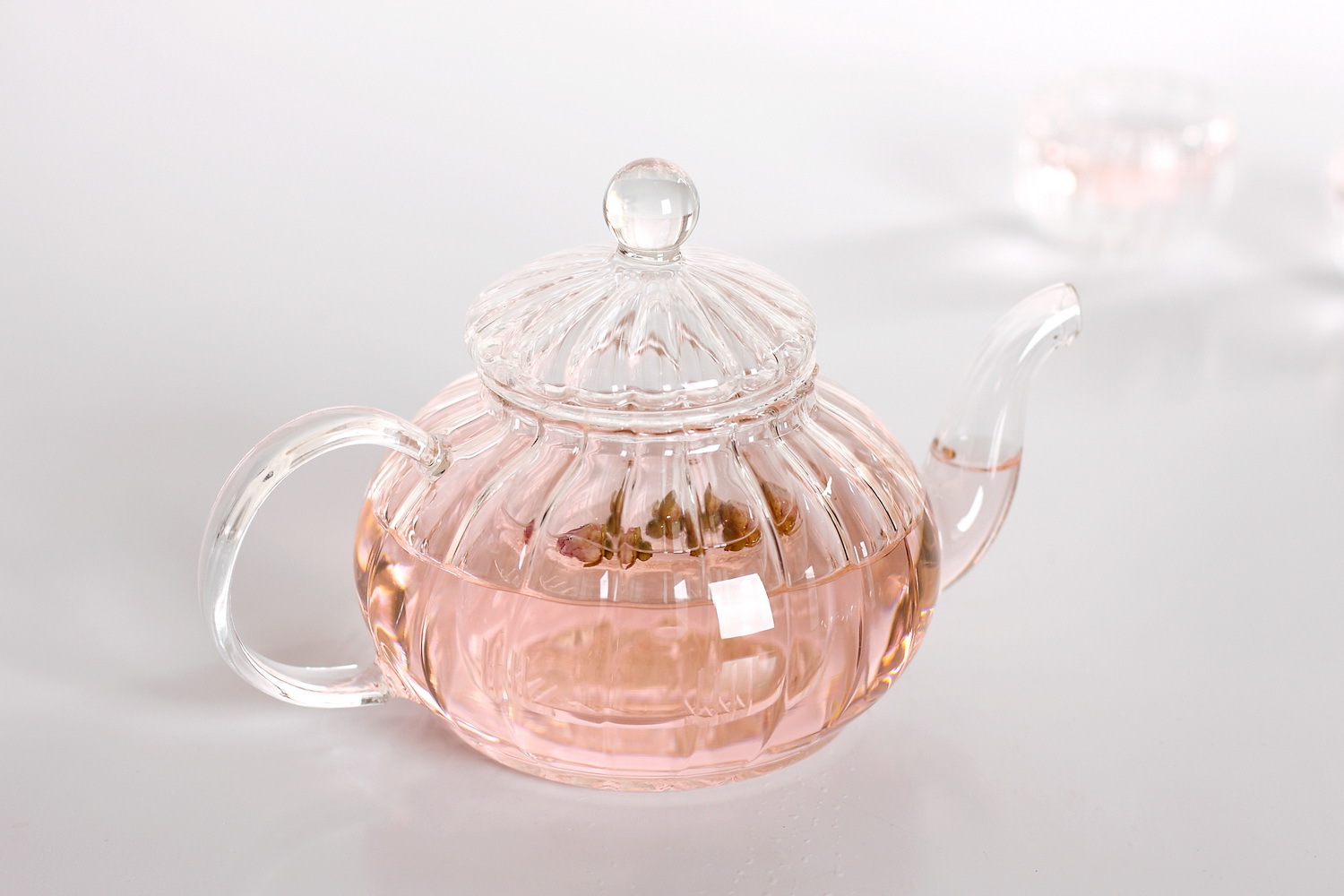 Wholesale high borosilicate heat-resistant glass tea sets, thickened filtered flower and plant teapots, striped pumpkin teapots, one-piece consignment pic 13