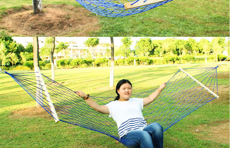 Sanjia mesh hammock outdoor single person wholesale nylon mesh belt wooden stick frame swing hanging type pic 34