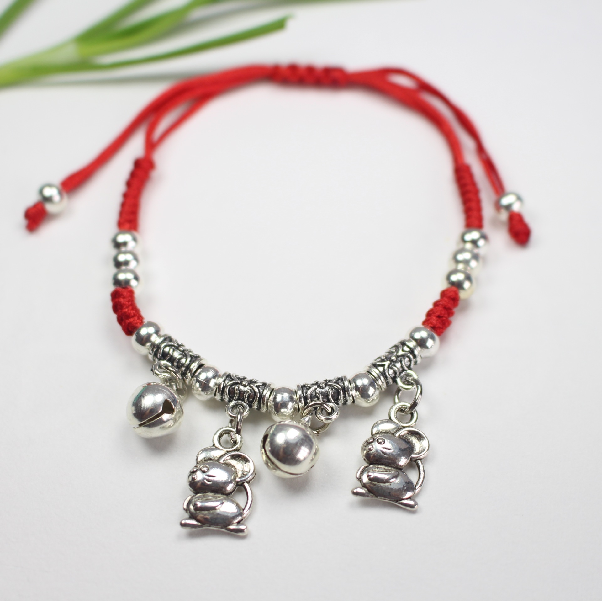 Hand-woven red string bracelet of the 12 Chinese zodiac signs, imitation Tibetan silver red string bell foot chain, Snake Year bracelet pic 1