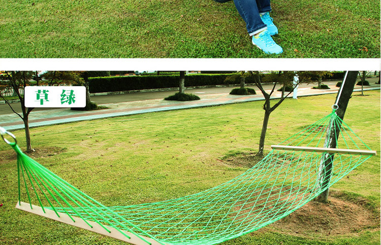 Sanjia mesh hammock outdoor single person wholesale nylon mesh belt wooden stick frame swing hanging type pic 35