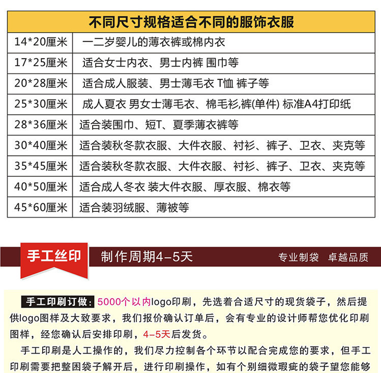 现货服装拉链袋衣服磨砂包装袋pe透明警告语塑料袋自封袋印刷logo详情7