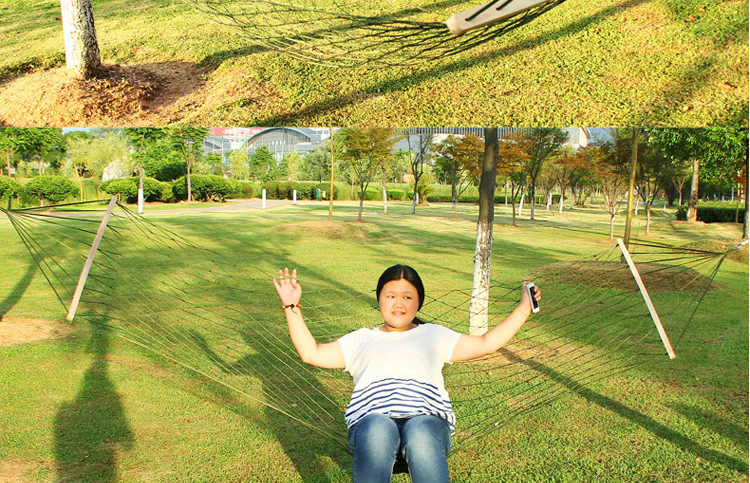 Sanjia mesh hammock outdoor single person wholesale nylon mesh belt wooden stick frame swing hanging type pic 32