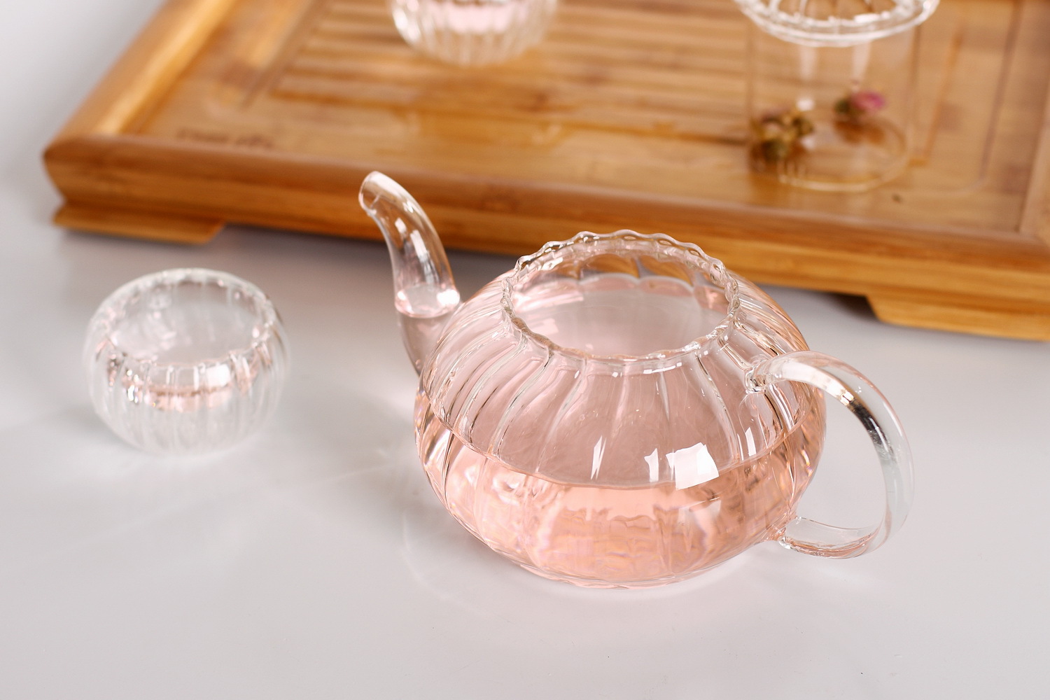 Wholesale high borosilicate heat-resistant glass tea sets, thickened filtered flower and plant teapots, striped pumpkin teapots, one-piece consignment pic 17