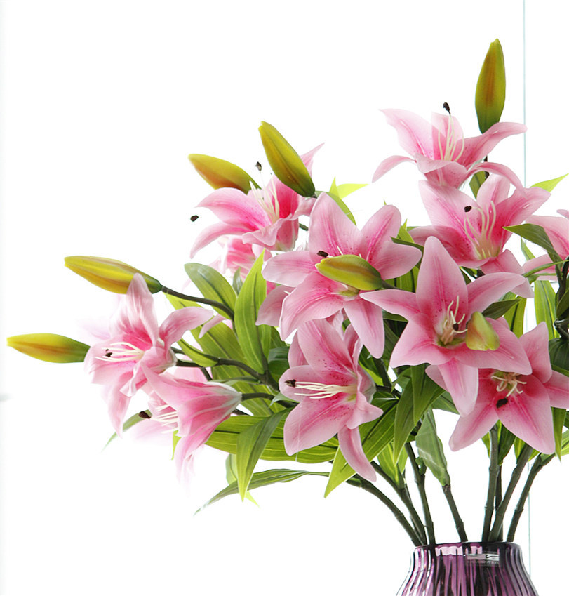 Yiwu wholesale high-fidelity film lilies, 3-head long branches, home, wedding, dining table, hotel decorative flowers, artificial plants, artificial flower arrangements pic 13