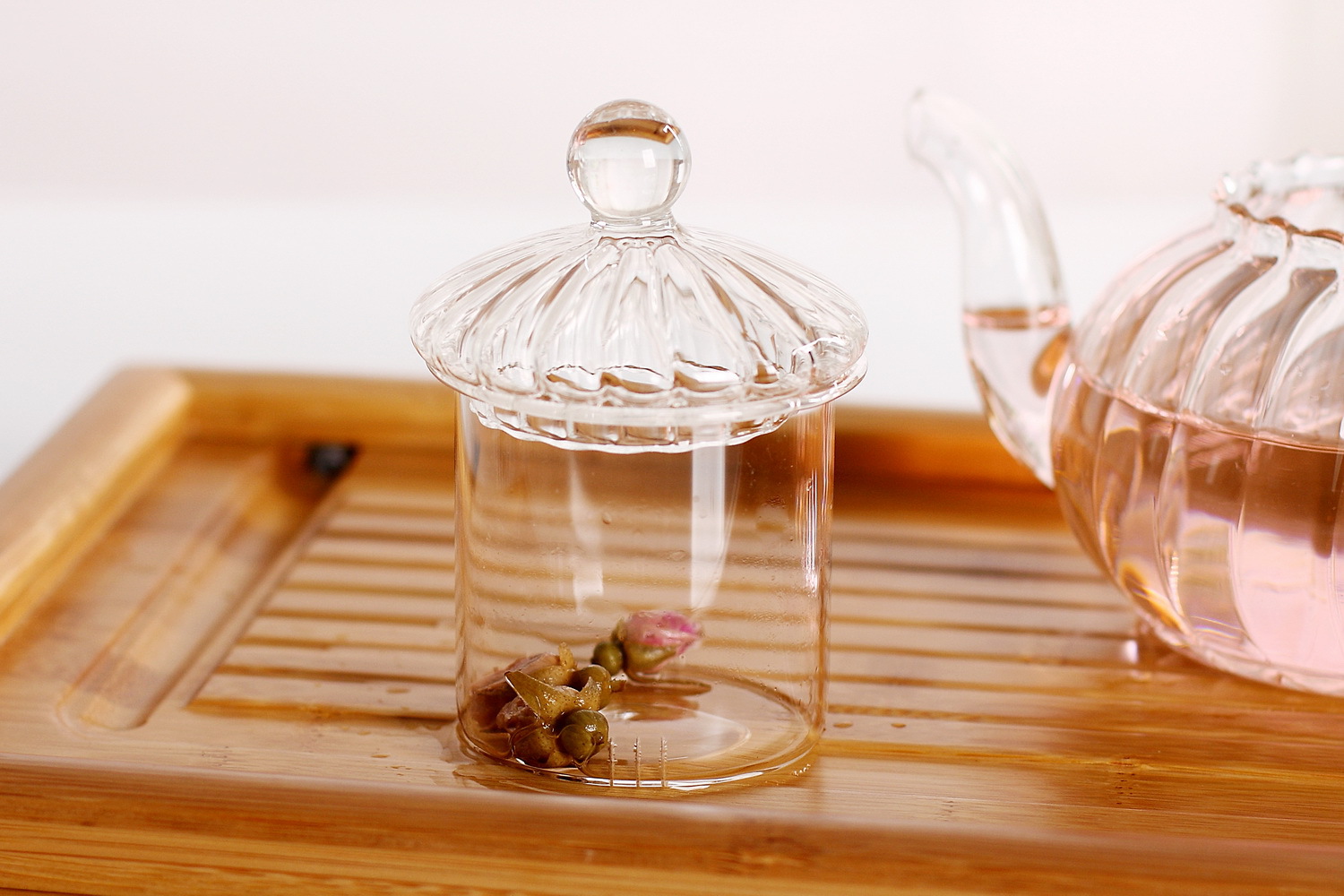 Wholesale high borosilicate heat-resistant glass tea sets, thickened filtered flower and plant teapots, striped pumpkin teapots, one-piece consignment pic 16