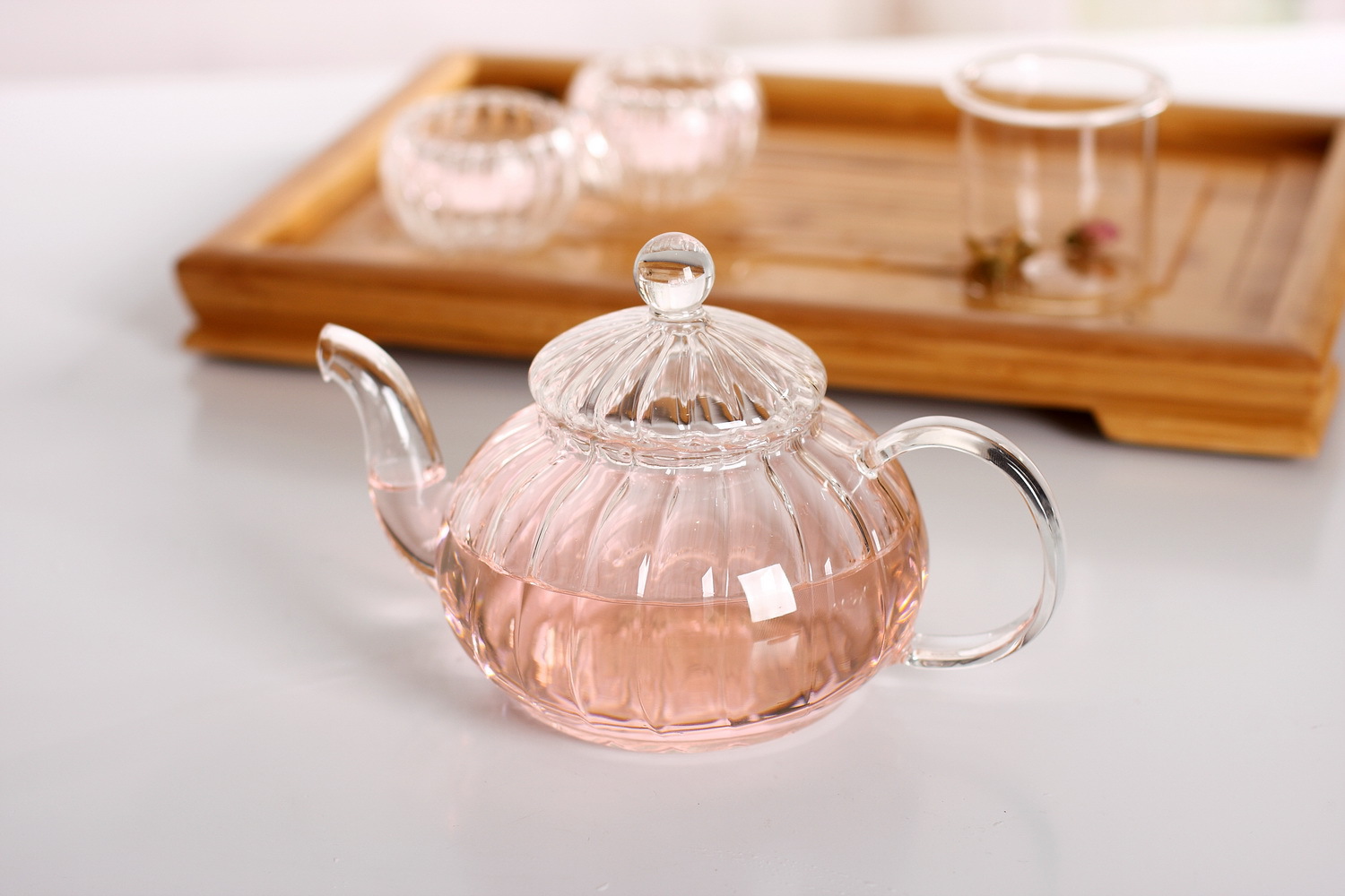 Wholesale high borosilicate heat-resistant glass tea sets, thickened filtered flower and plant teapots, striped pumpkin teapots, one-piece consignment pic 18