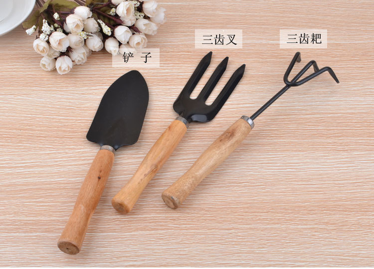 大号园艺工具三件套装园林阳台种菜花盆养花铲子耙子三齿叉铁质详情3