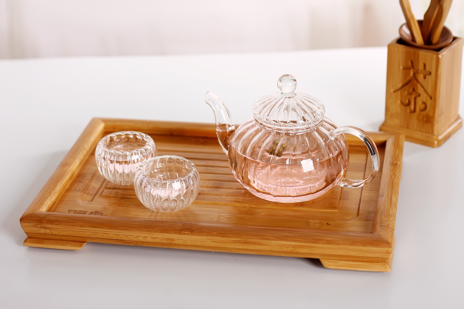 Wholesale high borosilicate heat-resistant glass tea sets, thickened filtered flower and plant teapots, striped pumpkin teapots, one-piece consignment pic 14