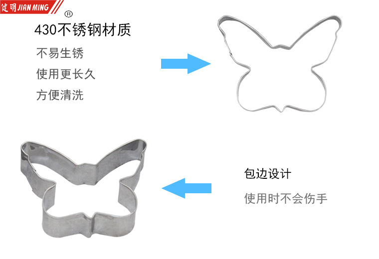 JM8172 stainless steel baking mold, small butterfly-shaped cookie mold, Quqi mold, creative DIY baking, 3 pieces each pic 4
