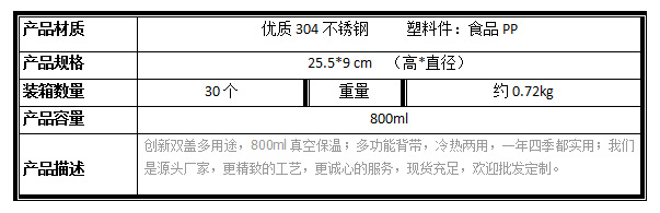 户外双盖保温杯不锈钢大容量运动旅行水壶便携背带杯子800M水杯子详情8