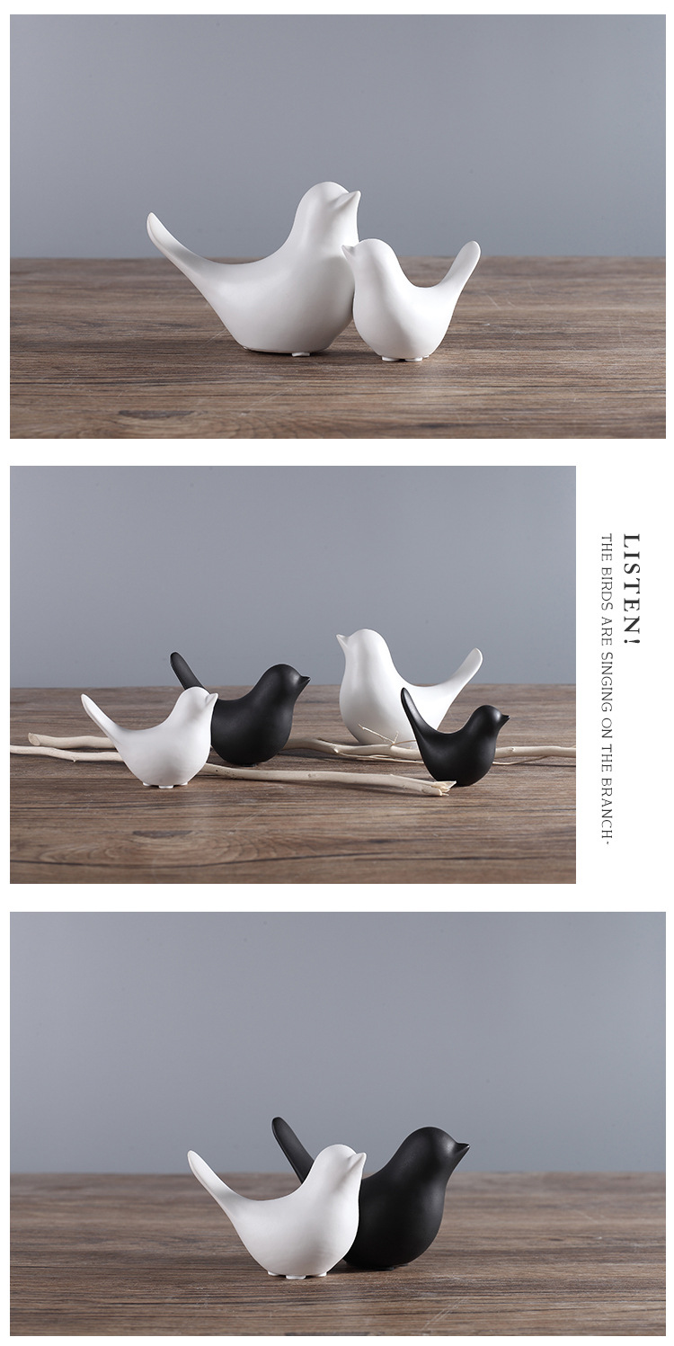 现代简约北欧简约黑色陶瓷小鸟抽象摆件软装家居样板房装饰品批发详情7
