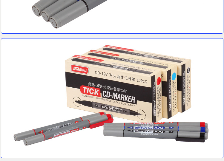 Tianfeng 197 CD marker pen wholesale, 12 pieces of red, blue and black CD pens per box pic 11