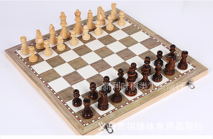 Madera sólida 3 en 1 ajedrez plegable competitivo enseñanza puzzle juegos de mesa transfronteriza venta directa exclusiva de fábrica pic 1
