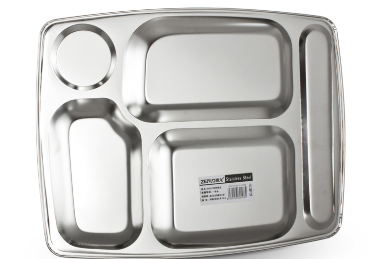 Stainless steel fast food plates with five large compartments, thickened and deepened, are specially designed for student company canteens. Wholesale from the manufacturer pic 14