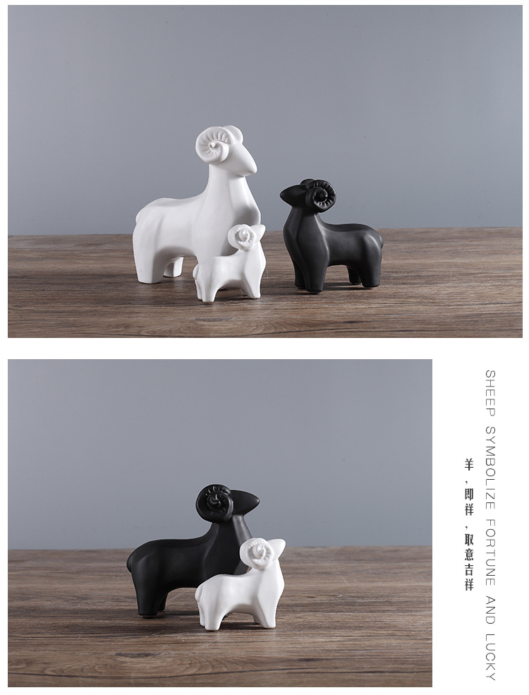 三羊开泰家居装饰品现代简约北欧样板新房客厅书房可爱陶瓷羊批发详情7