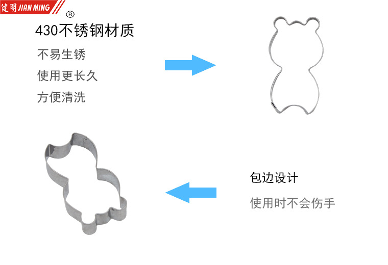 JM8171 stainless steel baking mold, bear-shaped cookie mold, cookie mold, creative DIY baking, 3 pieces each pic 4