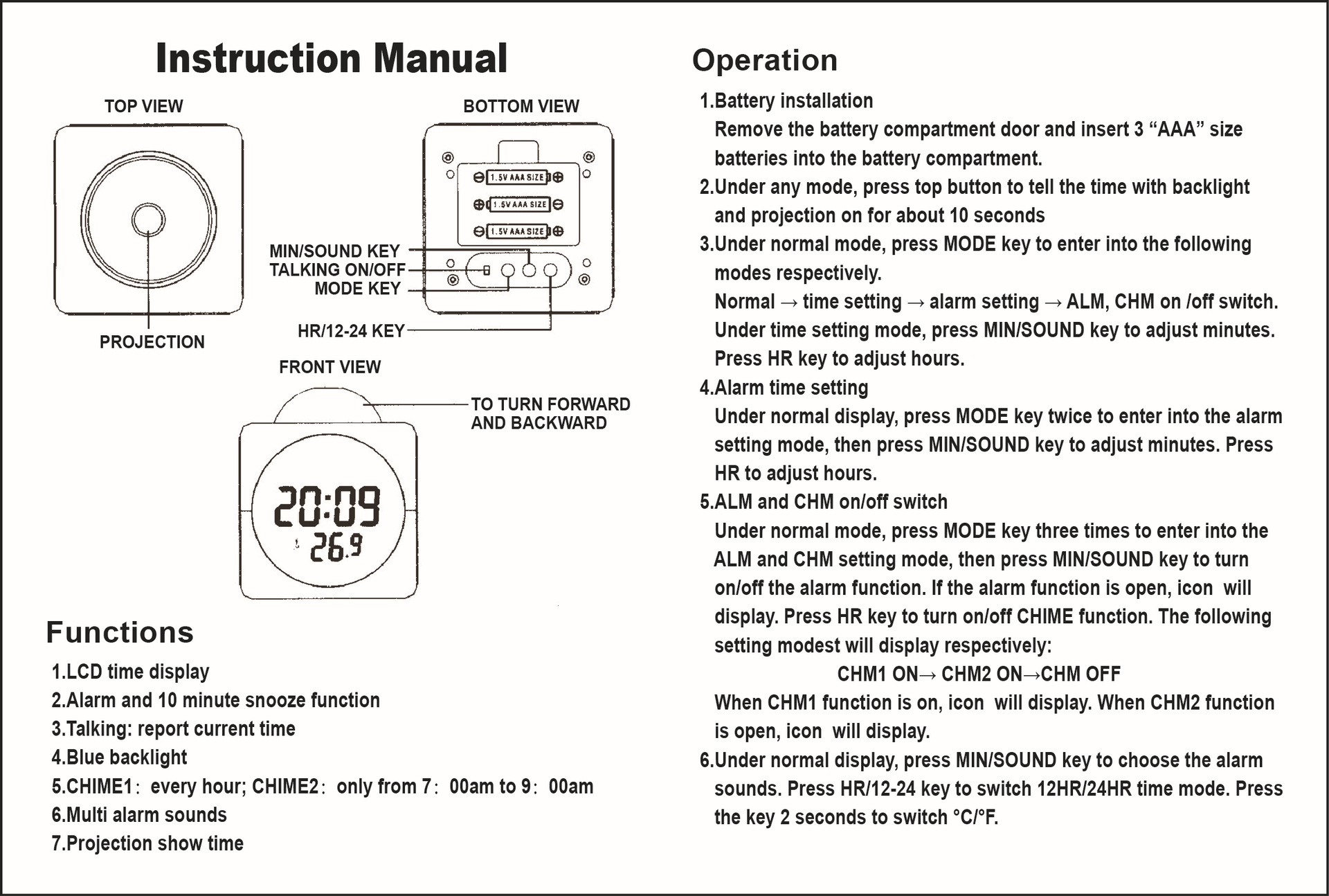 New multi-functional English projection clock, LED light projection alarm clock, voice announcement clock projection clock pic 25