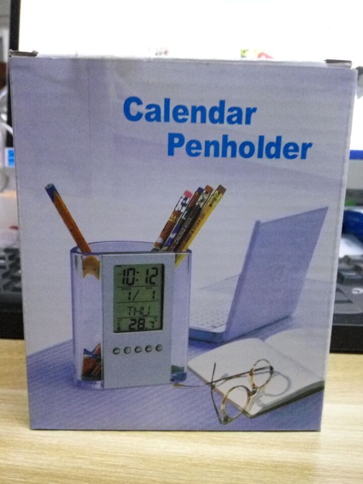 Multi-functional transparent pen holder, office stationery gift, clock display, LOGO printable electronic perpetual calendar pen holder pic 21