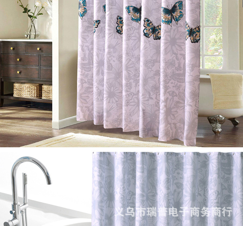 Bath curtain fabric, bathroom partition curtain, thickened waterproof and mold-proof butterfly polyester bath curtain, shower room hanging curtain pic 9