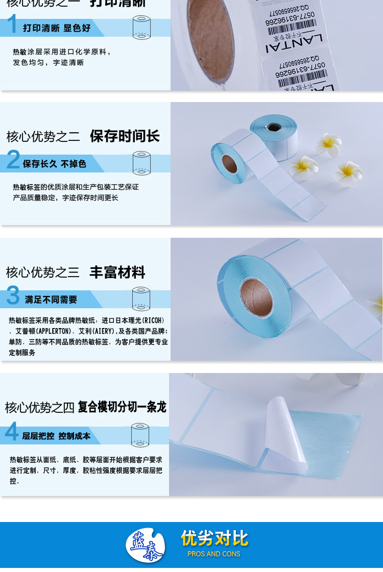 We offer three-proof thermal printing paper, self-adhesive label paper, and roll printing thermal paper label stickers in stock pic 23