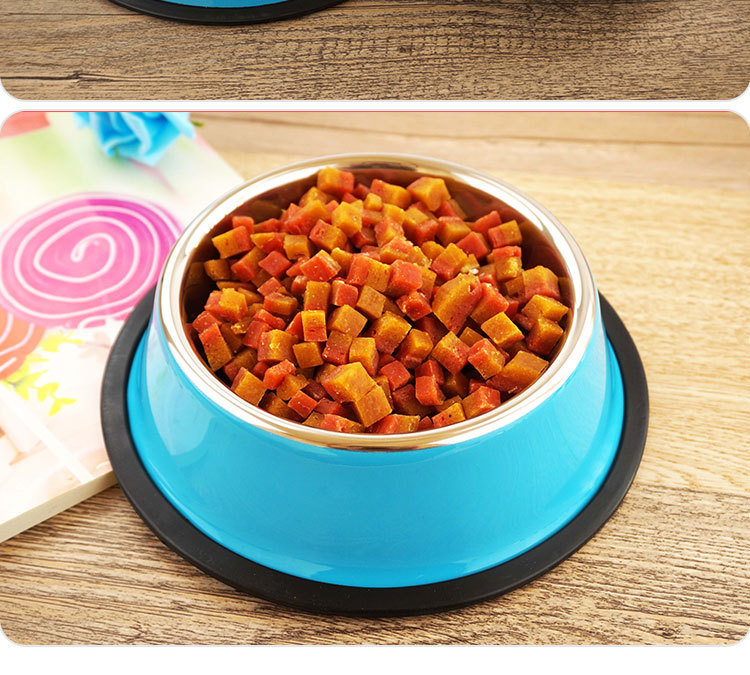 Fengpei Colorful stainless steel dog and cat bowls, spray-painted anti-slip pet bowls, dog basins, colorful dog bowls, pet supplies wholesale pic 12