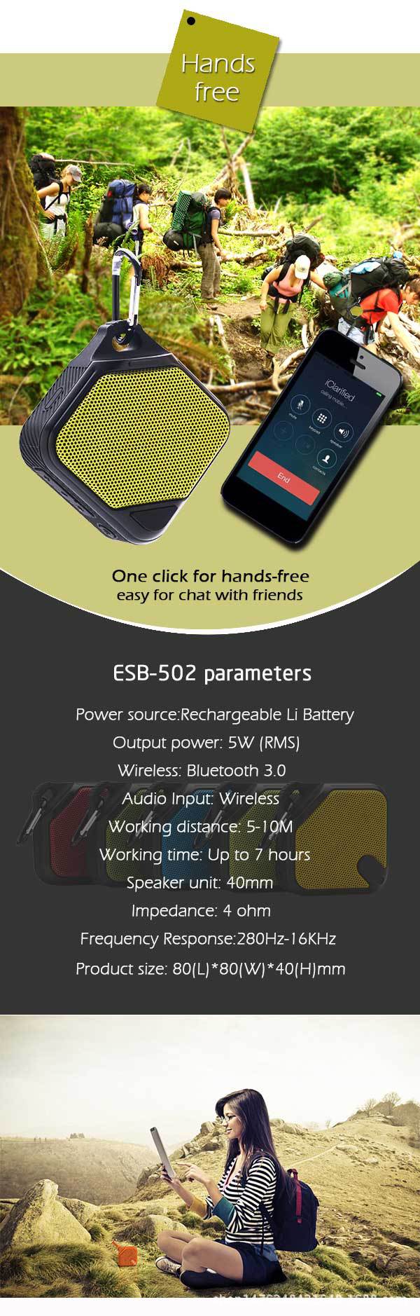 The wireless Bluetooth speaker with iron mesh is equipped with a waterproof small speaker, stereo, bass, and a small steel gun card pic 7