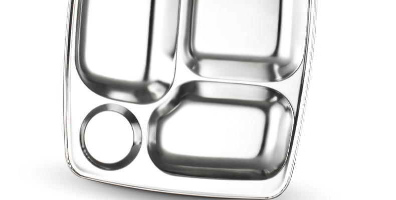 Best-selling 1.0 extra-thick stainless steel fast food plate, staff canteen lunch box, large five-compartment plate, school canteen tableware pic 24