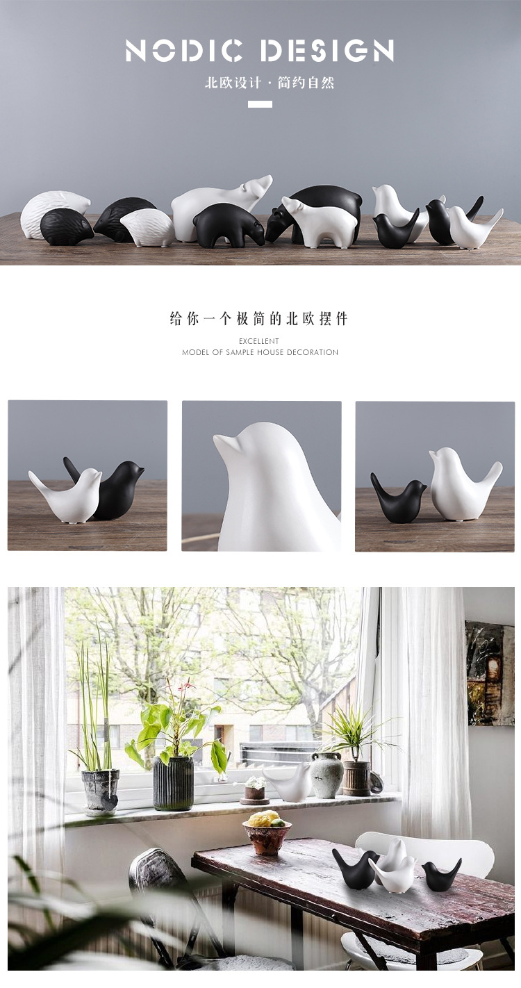 现代简约北欧简约黑色陶瓷小鸟抽象摆件软装家居样板房装饰品批发详情4