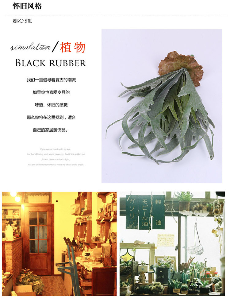 热带鹿角叶植物墙配材点缀多肉仿真植物墙配材塑料植物盆栽批发详情5