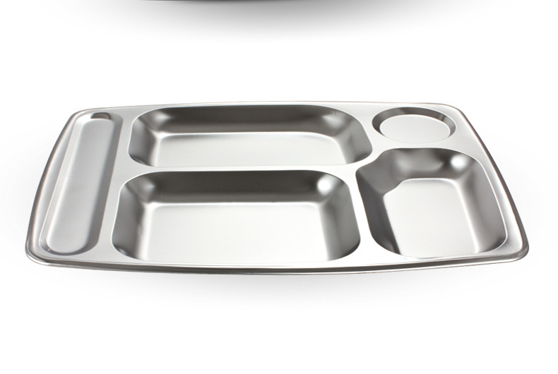 Stainless steel fast food plates with five large compartments, thickened and deepened, are specially designed for student company canteens. Wholesale from the manufacturer pic 15