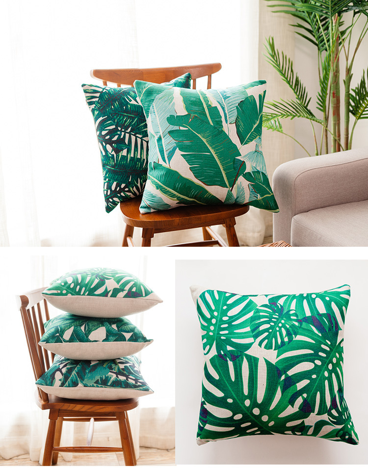 Heavyweight cotton and linen tropical rainforest leaf cactus printed throw pillow, sofa cushion, car cushion cover pic 29